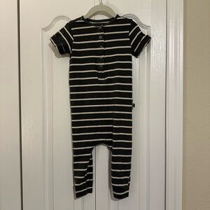 Rags to Raches Dark Green and Cream Striped Romper 2T